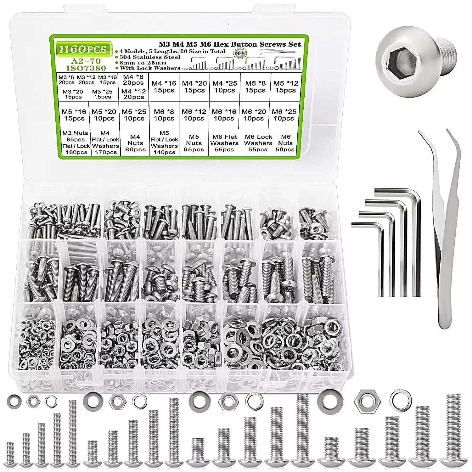 304 Stainless Steel Flat Head Machine Screws Bolt and Nut Kit ISO Nickel M6 M8 M10 M12 M16 Metric/Inch Fine Thread Custom Screws