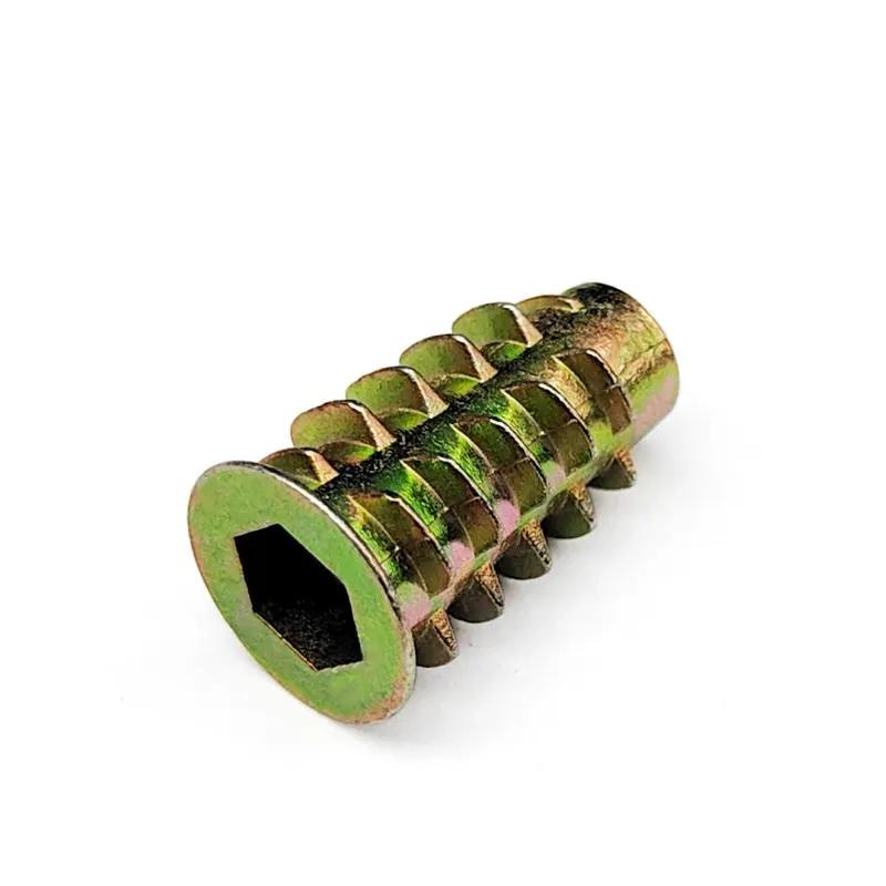 High Quality Jinhe Threaded M6 Zinc Plated Wood Insert Nut Zinc Alloy Hex Drive Head Cabinet Furniture Nuts Grade 4.8/6.8 Right