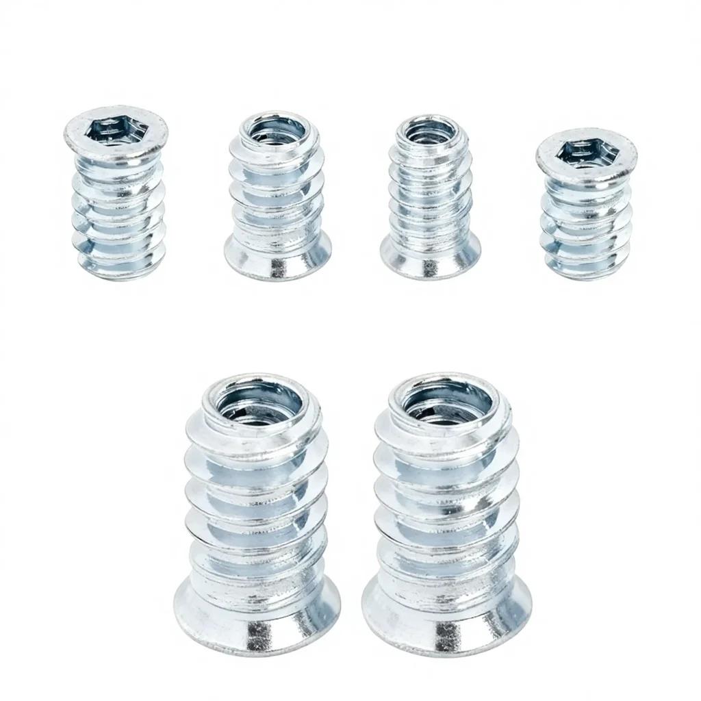 Carbon Steel Flat Head Round Body Hex Socket Threaded Insert Flange Nut Galvanized Internal and External Thread Heavy Duty