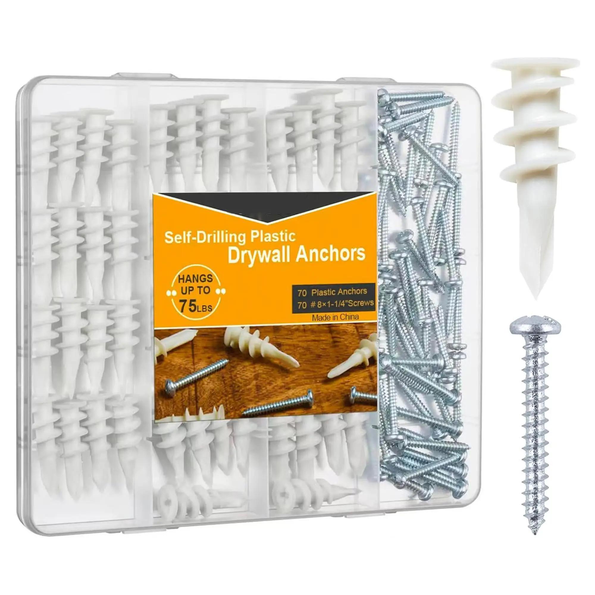 مجموعات براغي قابلة للتخصيص مكونة من 140 قطعة، و100 قطعة، و70 قطعة: براغي جدارية ذاتية التثبيت، ومثبتات بلاستيكية، وصناديق براغي جدارية.