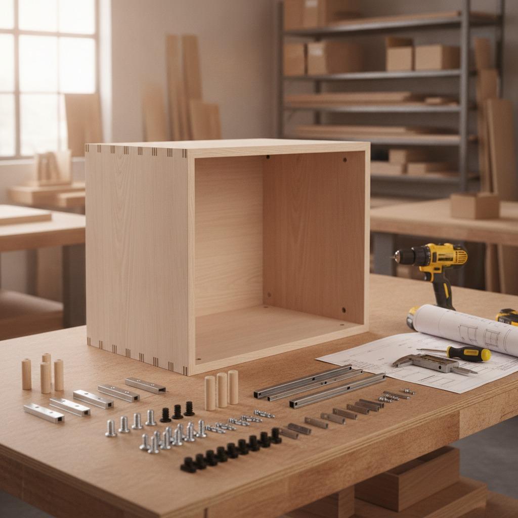 Kit di viti industriali per l'assemblaggio di armadi e mobili.